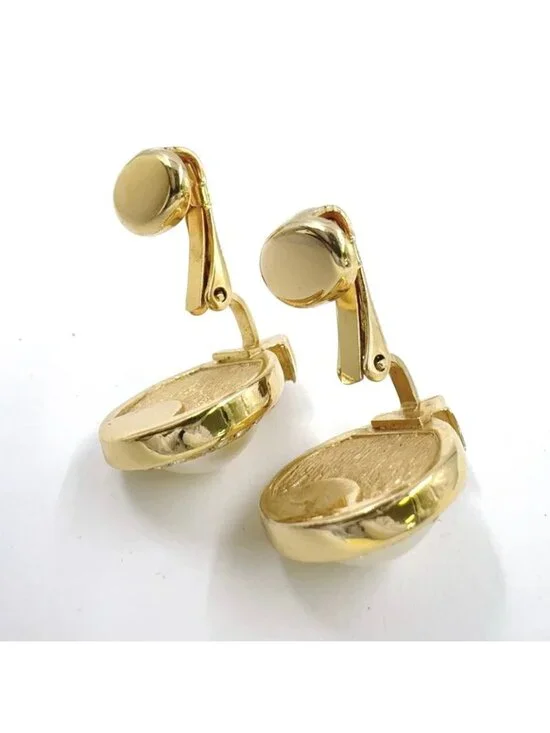 Dior Line Stone Faux Pearl Gold Earrings - Picture 5 of 6